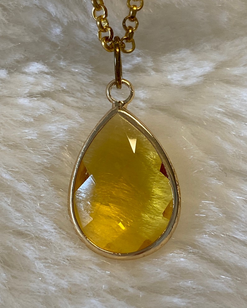 Topaz glass pendant necklace Rose gold tear drop jewellery handmade necklace gift for her unique gift birthday present