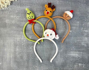 Crochet Christmas Headband For Girl, Grinch Hair Band For Toddler, Crochet Deer Acceciories For Baby, Childeren Christmas Hair Clip.