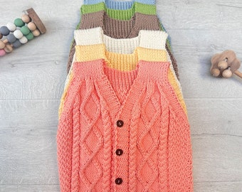 Baby Sweater Vest, HandKnit Kids Button Front Vest, Toddler Sweater Waistcoat, Twisted Baby Boy Vest