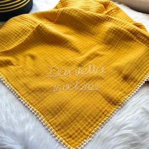 Personalized Muslin Baby Blanket: Embroidered Name, 100% Cotton Swaddle