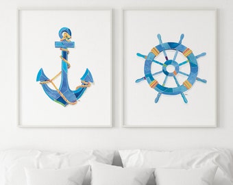 Nautical Wall Decor Set, Nautical Prints, Nautical Wall Art, Nautical Decor, Set Of 2, 2 Wall Prints, Set Of 2 Prints, Nautical nursery art
