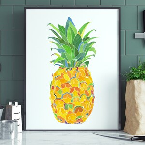 Pineapple art print, fruit print, watercolor pineapple, tropical prints, tropical decor, citrus wall art, pineapple gift, kitchen wall decor