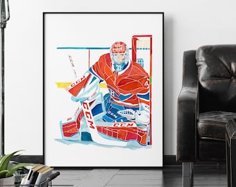 Carey Price poster, Montreal Canadiens hockey wall art, hockey prints, Canadiens goalie painting, sports artwork, kids wall decor, NHL fan