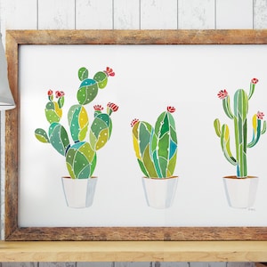 Peinture cactus, affiche cactus, art mural vert, illustration nature, affiche plante, poster cactus, fan cactus, art végétal, art botanique