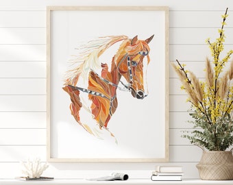 Pferd Malerei, Aquarell Pferd Kunst, Bauernhof Tier Druck, Mädchenzimmer, Pferd Druck, Illustration, Wohndekoration, Pferdeliebhaber Geschenk, Wandkunst