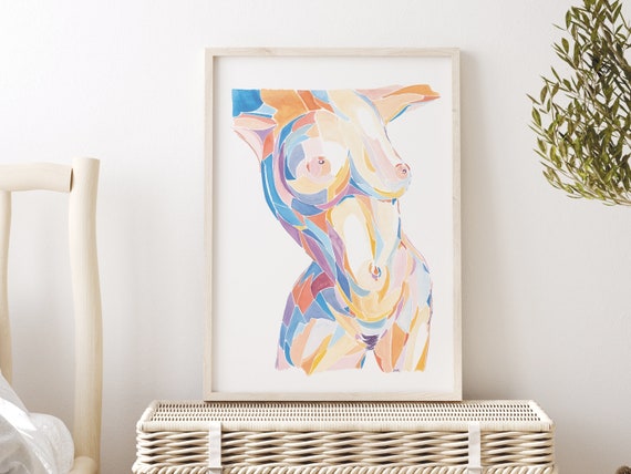 Nude art, nude painting, woman art print, nudeart wall art, body positive art, nude print pastel art, female body abstract art, watercolor