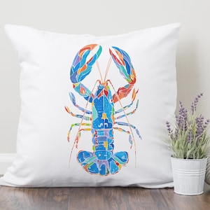 Coastal pillow cover, nautical cushion cover, lobster throw pillow, blue cushion cover, lobster gift, nautical decor, nautical pillow cover