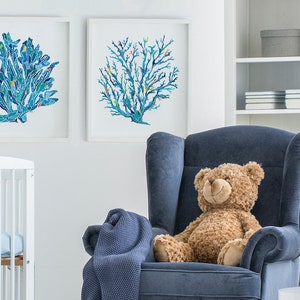 Blue Coral Nursery Wall Print Set, Set Of 2 Prints, Set Of 2, 2 Nursery Prints, Nursery Wall Art, Nursery Print, Nursery Wall Art
