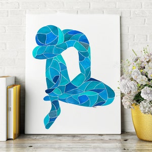 Figurative painting, Blue wall decor, Silhouette art print, Woman painting, Blue art print, Nudeart female, Matisse inspired, Female body