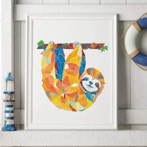 Sloth art print, sloth lover gift, colorful sloth painting, cute sloth wall art, sloth poster artwork, animal prints, sloth gift idea
