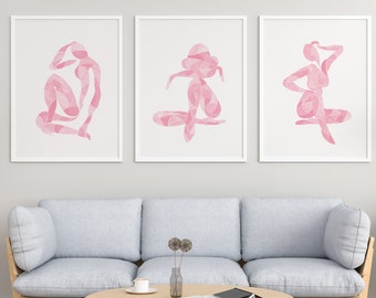 Pink art prints, gallery wall set, blush pink decor, set of 3 prints, minimalist wall art, 3 piece wall art, blush pastel watercolor posters
