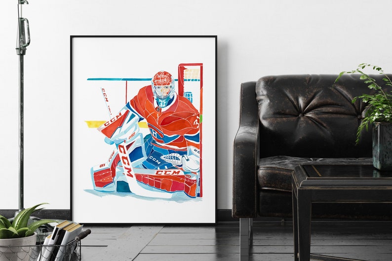 Carey Price poster, Montreal Canadiens hockey wall art, hockey prints, Canadiens goalie painting, sports artwork, kids wall decor, NHL fan image 1