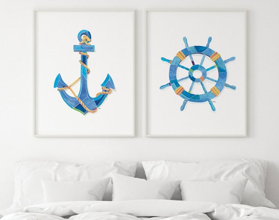 Nautical Wall Decor Set, Nautical Prints, Nautical Wall Art, Nautical Decor,  Set of 2, 2 Wall Prints, Set of 2 Prints, Nautical Nursery Art 