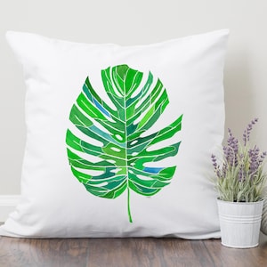 Tropical pillow cover, green throw pillow, toss pillow cover, tropical cushion cover, botanical pillow, green leaf art, nature pillow cover