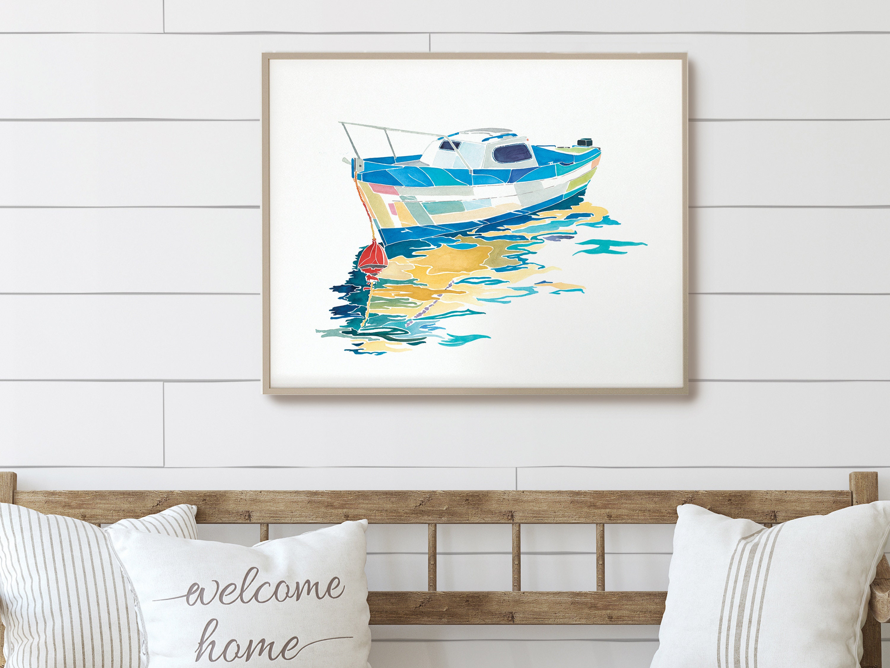Coastal Boat Print Nautical Living Room Wall Art Seascape - Etsy