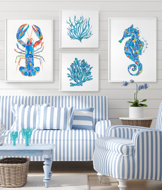 Gallery Wall Art, Set of 4 Prints, Coastal Decor, Nautical Home, Sea Life  Art Prints, Watercolor Painting, Ocean Life Prints, Nautical Theme -   Canada