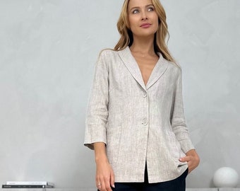 100% Linen Jacket For Women/ Flax Summer Coat/ 1514