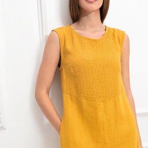 Long 100% Linen Midi Loose Dress With Hand Embroidery / 1203