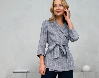 100% Linen Wrap Tunic-Kimono / 1516