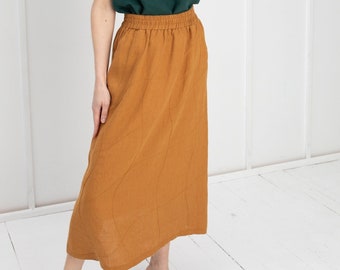 100% Linen Skirt With Hand Embroidery/ 1512