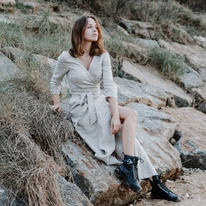 Long Wrap 100% Linen Dress/ Linen Dress Plus Size/ 1201