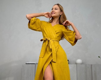100% Linen Dress, Loose Linen Pregnancy Dress/ 1202