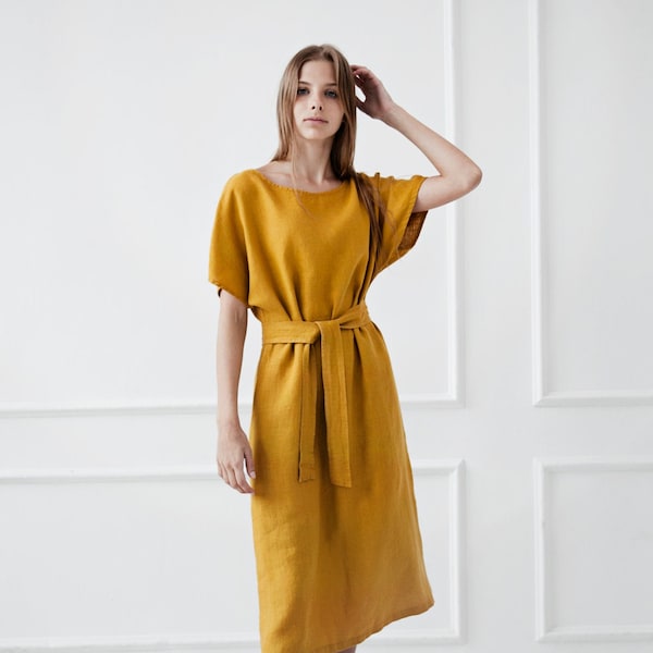 100% Linen Loose Dress/ 1271