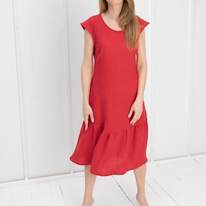 100% Pure Linen Dress, Midi Dress/ 1233