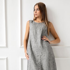 100% Linen Dress, Loose Flax Dress/ 1266