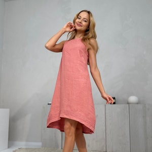 100% Linen Asymmetrical Dress With Hand Embroidery/ 1275