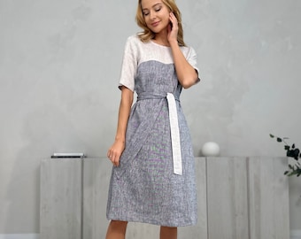 100% Linen Midi Dress/ 1236