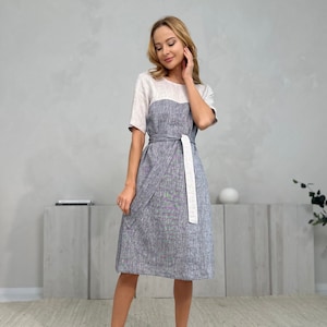 100% Linen Midi Dress/ 1236