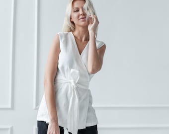 100% Linen Wrap Tunic/ 1591