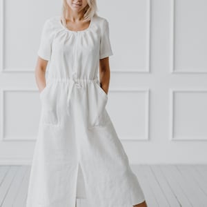 100% Linen Mid-Calf Dress / 1286