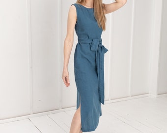 Long 100% Linen Wrap Dress/ 1206