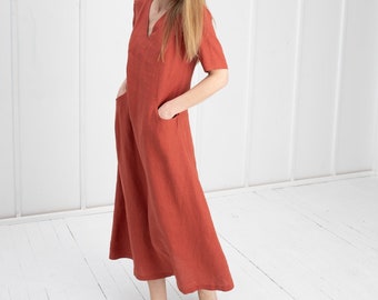 Long 100% Linen Dress/ 1226