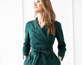 100% Linen Wrap Dress, Flax Soft Maternity Dress/ 1240