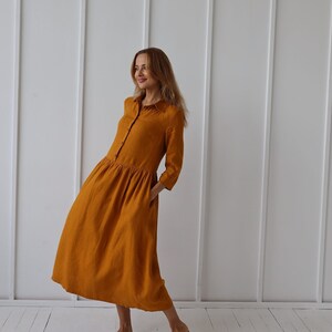 Long 100% Linen Collar Dress/ 1245