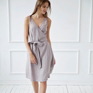 100% Linen Wrap Dress/ 1280