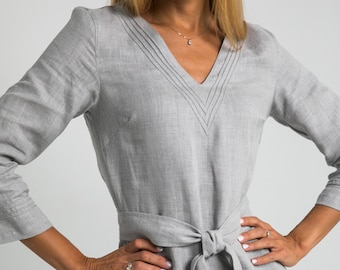 100% Linen Dress With Hand Embroidery/ 1284