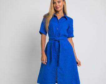 100% Linen Collar Shirt- Dress/ 1270