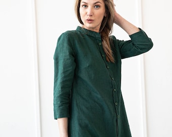 100% Linen Asymmetrical Shirt-Dress/ 1501