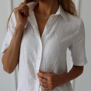 100% Linen Collared Shirt With Hand Embroidery/ 1511