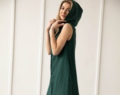 Long Linen Coat-Dress With a Hood 100 Linen Dress Soft Flax Coat-Dress