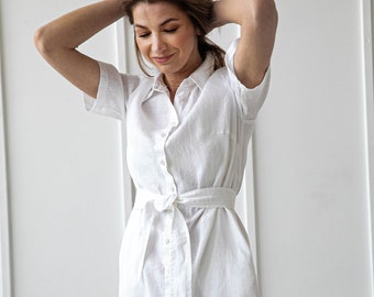 100% Linen Collar Shirt- Dress/ 1270