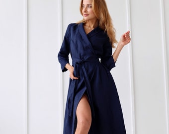 100% Linen Wrap Dress/ 1240