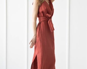 Robe longue 100% lin, robe en lin Plus Taille/ 1251