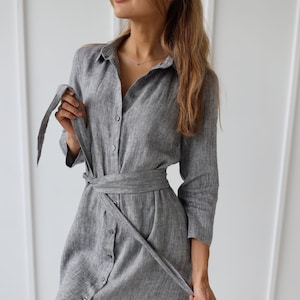 100% Linen Collar Shirt- Dress/ 1260