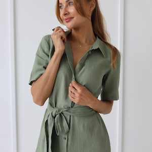 100% Linen Collar Shirt- Dress/ 1270