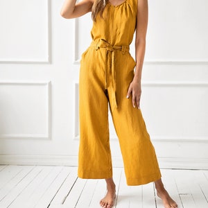 100% Linen Jumpsuit /Loose Flax Jumpsuit/ 1265